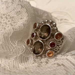 VINTAGE SAJEN SIGNED 925 STERLING SILVER MULTI STONE RING, SIZE ADJUSTABLE